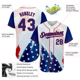 Custom White Royal-Red 3D American Flag Fashion Authentic Baseball Jersey