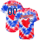 Custom Tie Dye Royal-Red 3D American Flag Authentic Baseball Jersey