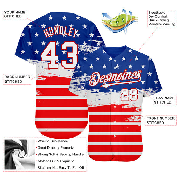 Custom Royal White-Red 3D American Flag Fashion Authentic Baseball Jersey