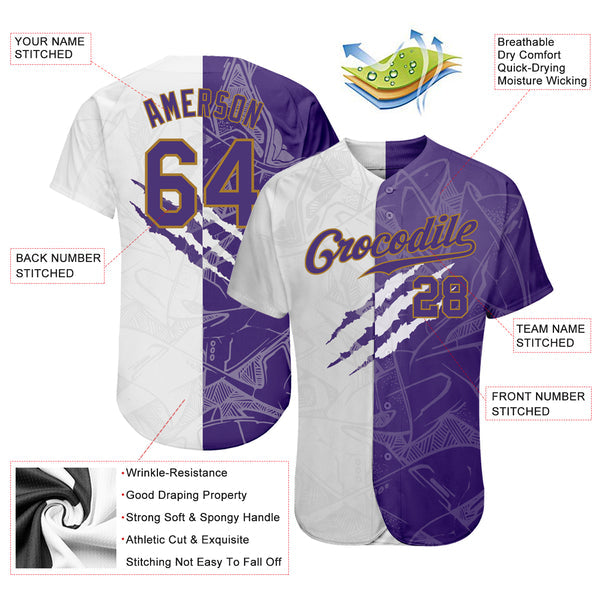 Custom Graffiti Pattern Purple-Old Gold 3D Authentic Baseball Jersey