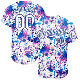 Custom Graffiti Pattern White-Royal 3D Abstract Watercolor Authentic Baseball Jersey