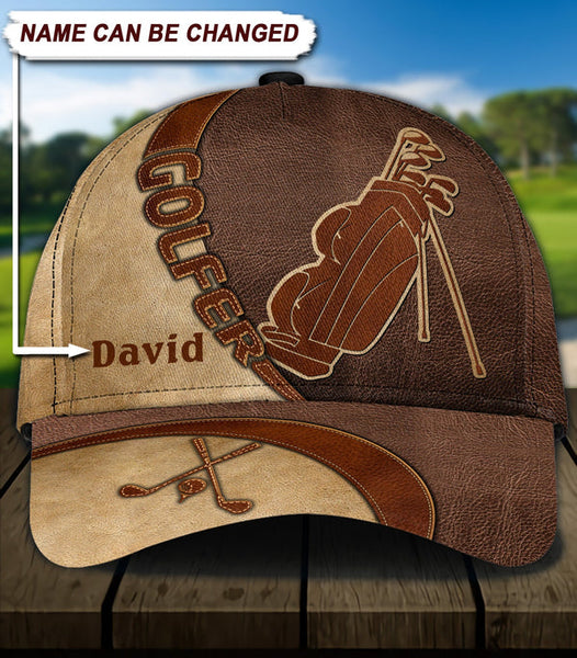 Maxcorners Golf Brown Leather Classic Customized Name All Over Printed Cap