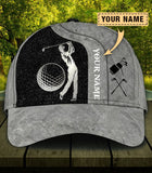 Maxcorners Golf Grey And Black Leather Classic Customized Name All Over Printed Cap