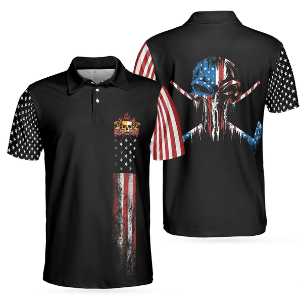 Max Corners American Flag Skull Golf 3D Custom Polo Shirt