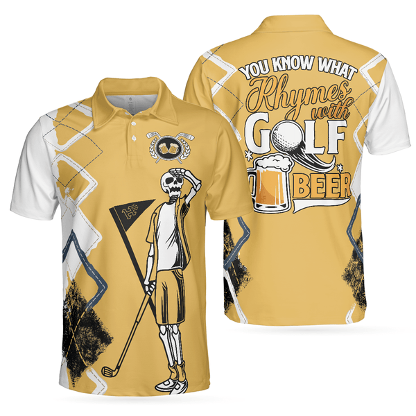 Max Corners Funny Skeleton Argyle Pattern You Know What Rhymes With Golf Beer 3D Custom Polo Shirt