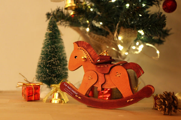 Maxcorners Mini Leather Rocking Pony Pattern Christmas Ornament