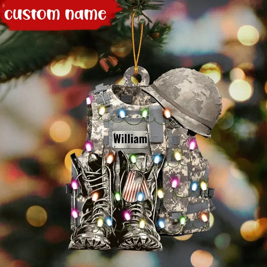 Maxcorners Military Uniform Ornament Boots & Hat Personalized Christmas Flat Ornament, Custom Name Ornament, Christmas Decor, Christmas Gift