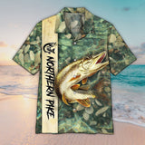 Maxcorners Unisex 3D Northern Pike Fishing Water Hawaiian Shirt