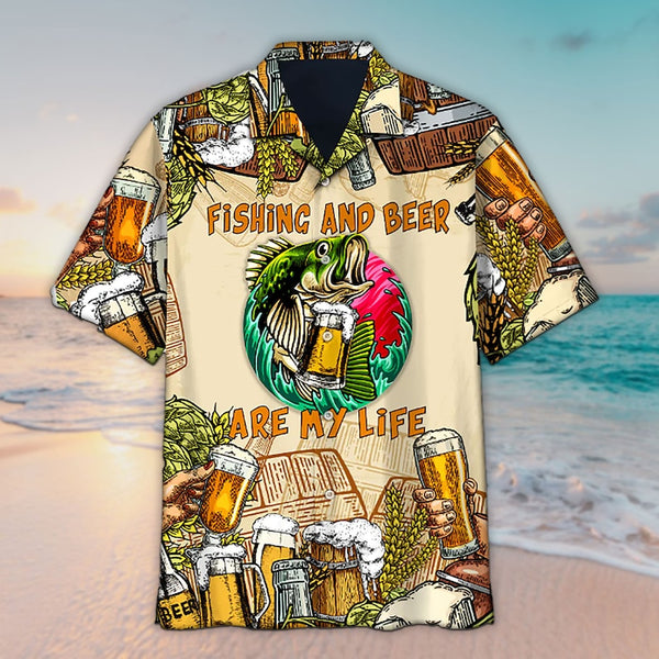 Maxcorners Unisex Fishing And Beer Are My Life Hawaiian Shirt