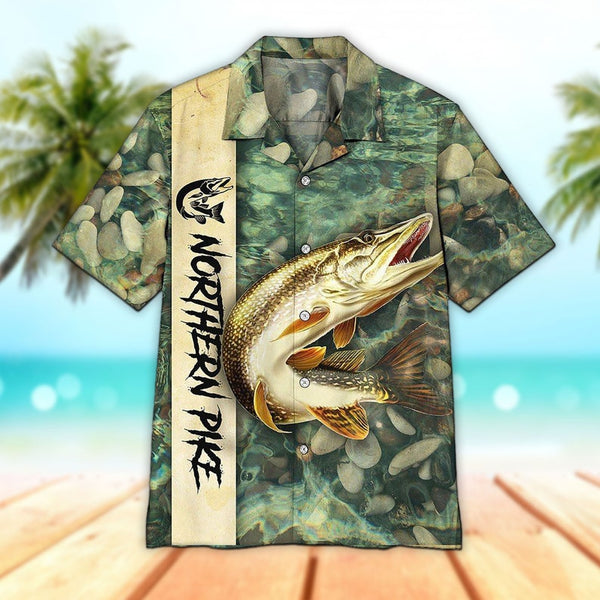 Maxcorners Unisex 3D Northern Pike Fishing Water Hawaiian Shirt