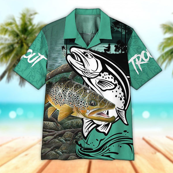 Maxcorners Unisex 3D Trout Fishing Art Hawaiian Shirt