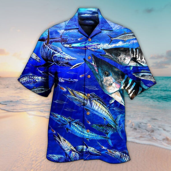 Maxcorners Unisex Fishing Love Blue Ocean Hawaiian Shirt