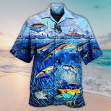 Maxcorners Unisex Fishing Love Fish Love Ocean Hawaiian Shirt