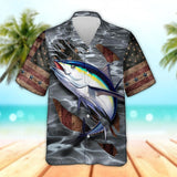 Maxcorners Unisex 3D Tuna Fishing Grey Aloha Hawaiian Shirt