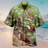 Maxcorners Unisex 3D A Busy Fishing Day Of Otter Hawaiian Shirt