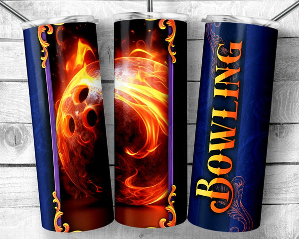 Maxcorners Flaming Bowling Ball All Over Printed Tumbler