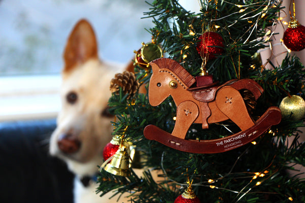 Maxcorners Mini Leather Rocking Pony Pattern Christmas Ornament