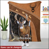 Maxcorners White-Tailed Deer hunting Leather Pattern Personalized Fleece - Blanket