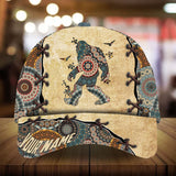 Max Corners Bigfoot Camping Art Leather Pattern 5 Custom 3D Cap