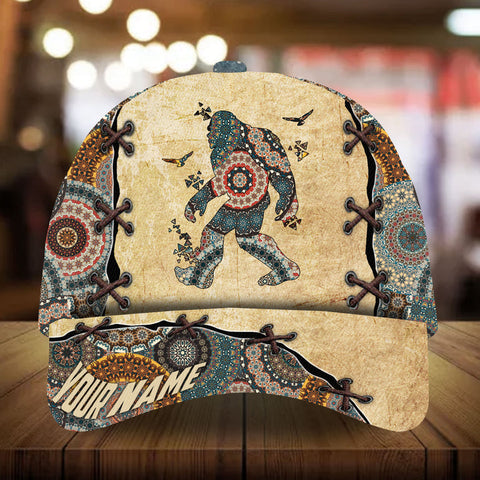 Max Corners Bigfoot Camping Art Leather Pattern 5 Custom 3D Cap