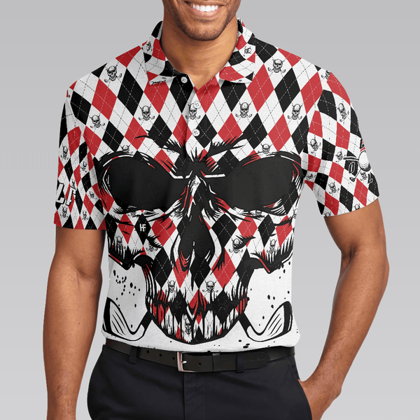 Max Corners Golf Skull Red Black And White Pattern 3D Custom Polo Shirt