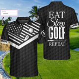 Max Corners Black American Flag Eat Sleep Golf Repeat 3D Custom Polo Shirt