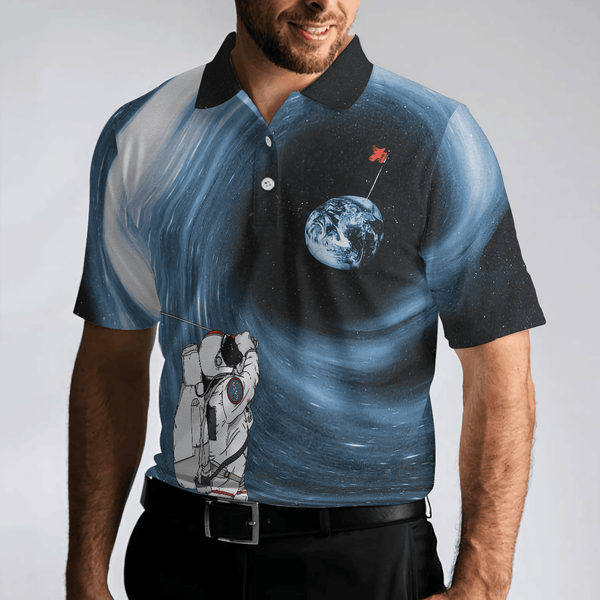 Max Corners Astronaut Golfing Outer Space Black Golf 3D Custom Polo Shirt