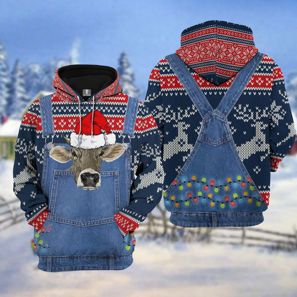 Maxcorners Brow Swiss Cattle Christmas Knitting Pattern 3D Hoodie