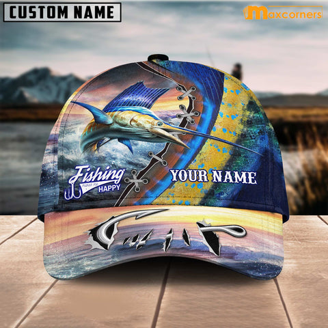 Maxcorners Marlin Fishing Personalized Name 3D Over Printed Cap