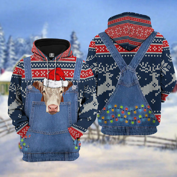 Maxcorners Hereford Cattle Christmas Knitting Pattern 3D Hoodie