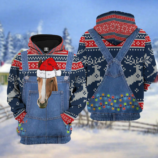 Maxcorners Horse Christmas Knitting Pattern 3D Hoodie