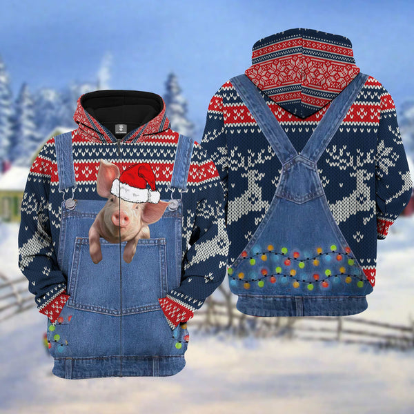 Maxcorners Pig Christmas Knitting Pattern 3D Hoodie