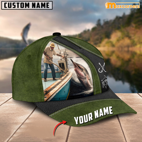 Maxcorners Marlin Fishing Personalized Name 3D Over Printed Cap