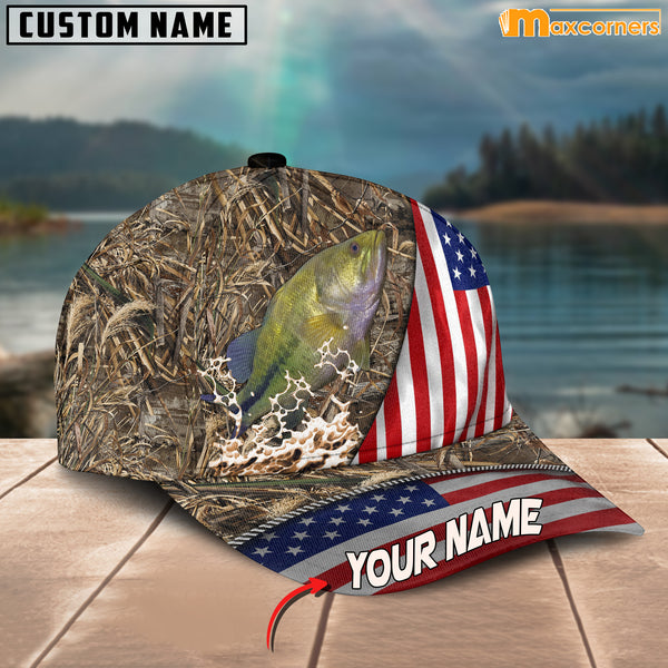 Maxcorners Personalized Zipper Flag Bass Fishing Cap