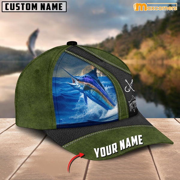 Maxcorners Marlin Fishing Personalized Name 3D Over Printed Cap