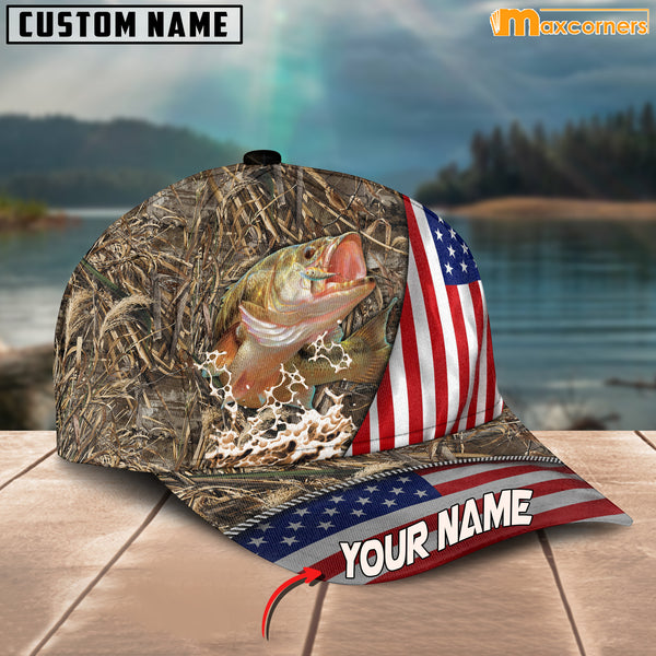 Maxcorners Personalized Zipper Flag Bass Fishing Cap