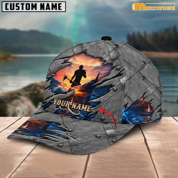 Maxcorners Bass Fishing Personalized Name 3D Over Printed Cap