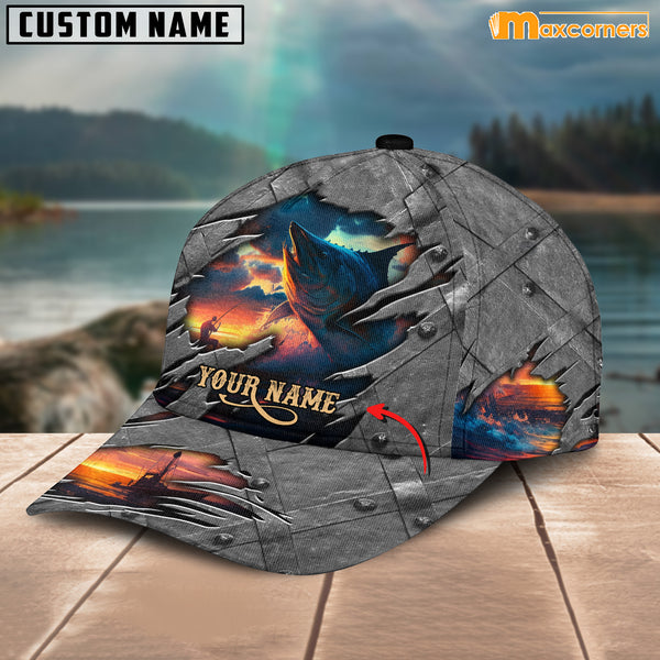 Maxcorners Bass Fishing Personalized Name 3D Over Printed Cap