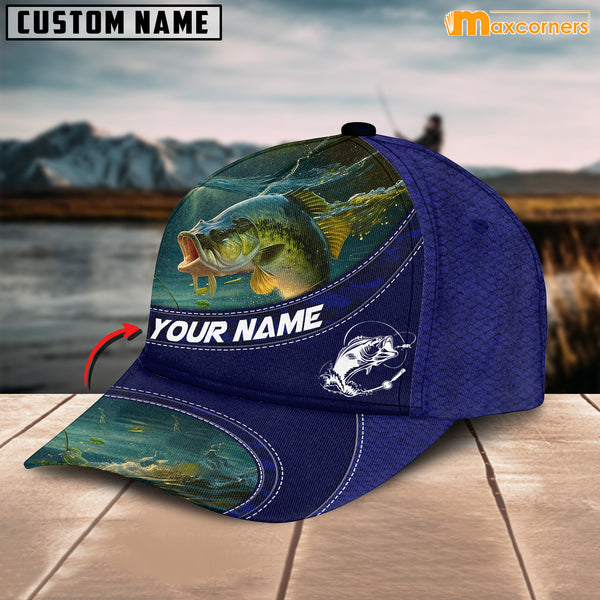 Maxcorners Bass Fishing Personalized Name 3D Over Printed Cap