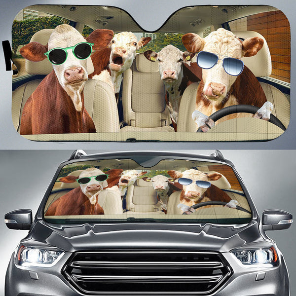 Maxcorners Hereford Cattle CAR All Over Printed 3D Sun Shade