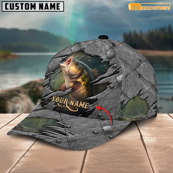 Maxcorners Bass Fishing Personalized Name 3D Over Printed Cap