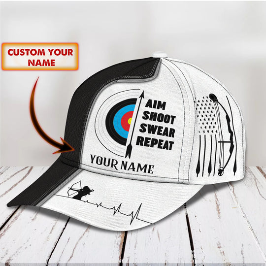 Maxcorners Archery Aim Shoot Swear Repeat Personalized Name Cap