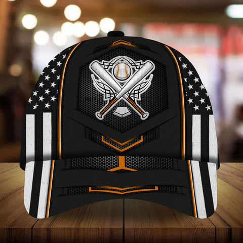 Max Corners Orange Base Ball Symbols Custom 3D Cap