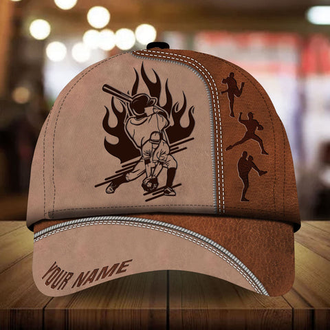 Max Corners Baseball Brown Leather Pattern Art Custom 3D Cap