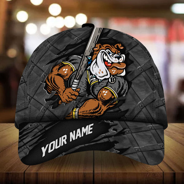 Max Corners Black Bulldog Cracked Baseball Steel Pattern Custom 3D Cap