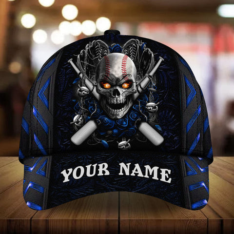 Max Corners Blue Baseball Skull Custom 3D Cap