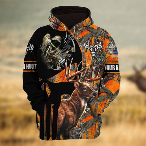 Max Corner Bow Hunting Deer Hunting Skull Pattern Personalized 3D Hoodie For Hunting Lover