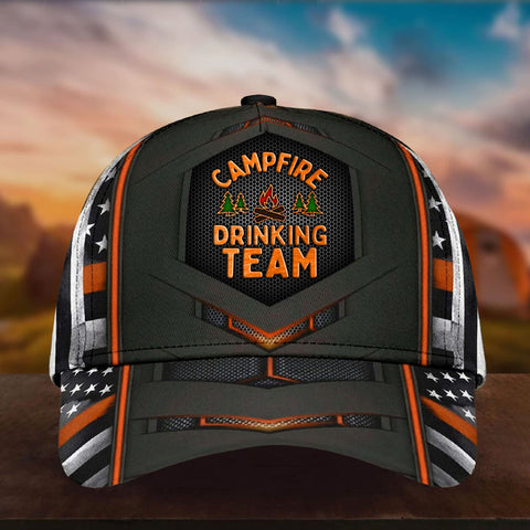 Max Corners Orange US Flag Campfire Drinking Team Custom 3D Cap