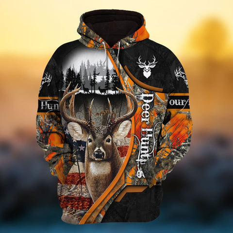 Max Corner Deer Hunting US Flag Pattern Personalized 3D Hoodie For Hunting Lover