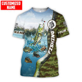 Maxcorners Bass Jumping Fishing Lake Personalized Name 3D Shirt